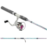 PROFISHIENCY spinning rod and pink-accent spinning reel, pastel marble blank and foam handle grip