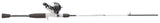 Side view of Profishiency grey and white spincast rod and reel combo showcasing EVA handle and pre-spooled spincast reel with white background