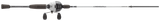 Side view of Profishiency Grey/White spincast rod and reel with EVA handle and Profishiency logo on white background