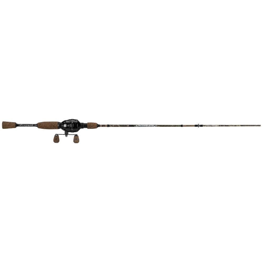 Profishiency camo spin-cast fishing rod with cork handles and spin-cast reel