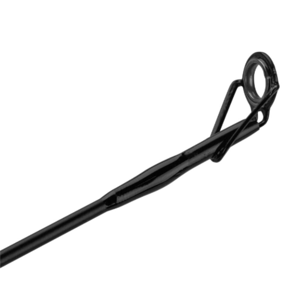 Black spinning-rod tip top and guide, close-up for replacement or repair