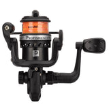 PROFISHIENCY™ black Microspin spinning reel with orange spool labeled 6LB LINE and P logo