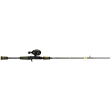 Profishiency Bumblebee spincast rod and reel, side view; black rod with yellow-accent grips and low-profile reel