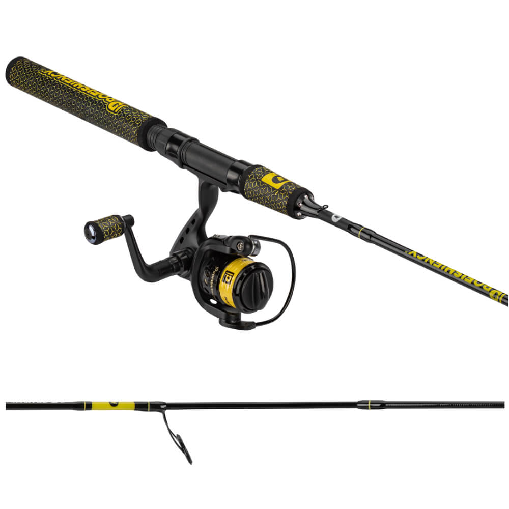 PROFISHIENCY black-and-yellow spinning rod and reel with Bumblebee-pattern grip