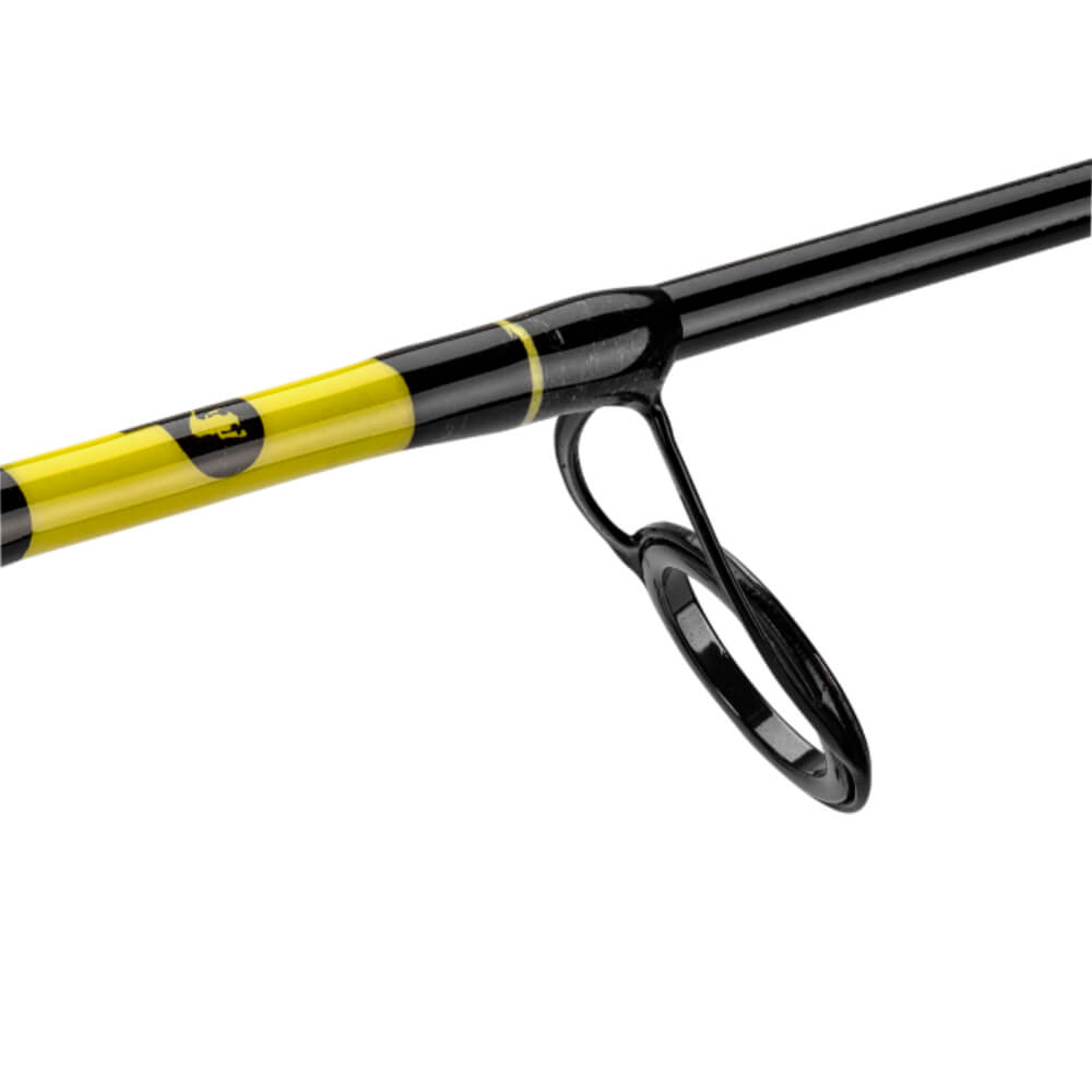 Profishiency Bumblebee spinning rod guide close-up, yellow-and-black wrap