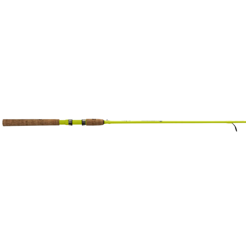 Neon yellow Flashspin all-purpose spinning rod with cork split-grip handle