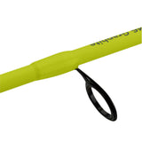 Neon yellow fishing rod shaft showing a single black line guide ring