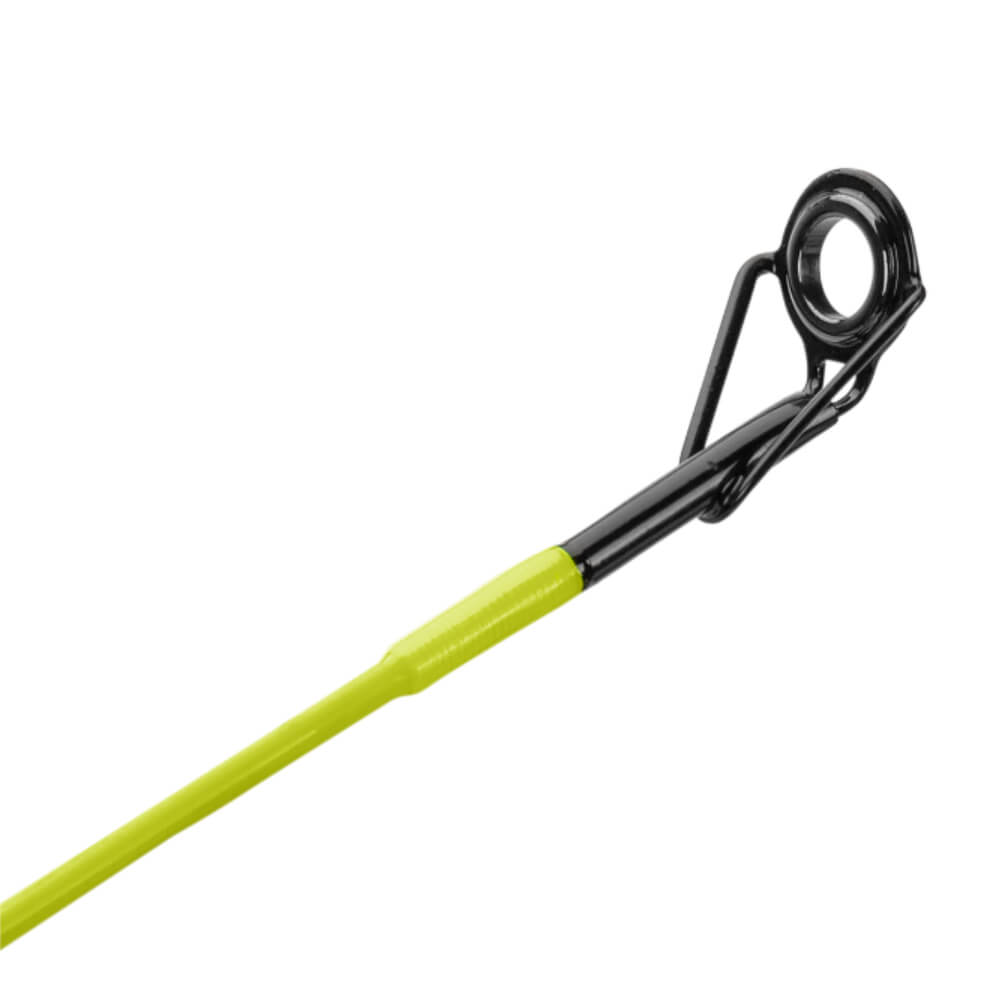 Lime-green ultralight fishing rod tip with black circular guide and double-foot frame