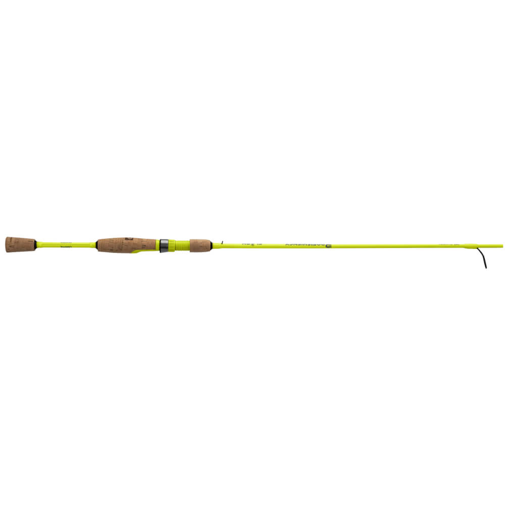 Profishiency Flashspin Ultralight side-guide fishing rod, lime-yellow blank with cork handle