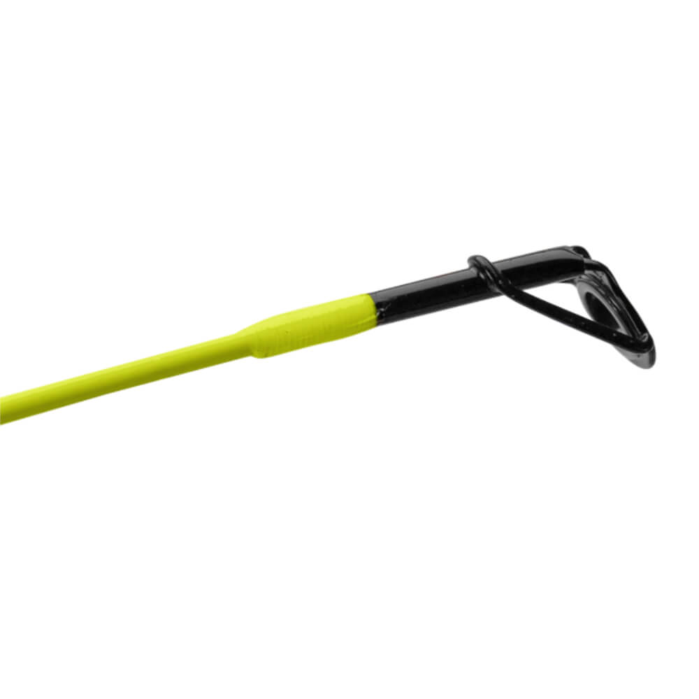 Ultralight fishing rod tip and top guide, neon yellow blank with black guide ring