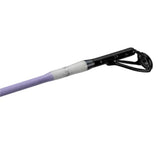 Purple fishing rod tip with black guide and white thread wraps