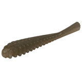 Angled view of Pipkens 3.75-inch Drop Shot bait showcasing ribbed segmented body, flat bottom, and vertical tail on white background