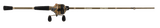 Side view of Profishiency RETRO Spincast Combo 2-piece 6ft fiberglass rod with camo spincast reel and EVA grips