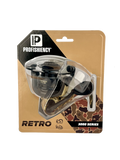 Front view of Profishiency Retro 3000 Series spinning reel in clam-pack showcasing gold-and-black reel and camo backing card