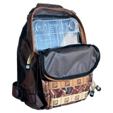 Front-open view of Profishiency Retro Sling Bag with clear 3600 tackle box, front pockets and crossbody strap