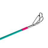 Turquoise youth fishing rod tip with pink thread wrap and stainless-steel double-foot guide