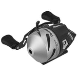 Silver Profishiency closed-face spincast fishing reel with black dual handles and P logo