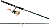 Angled view of Profishiency Big Fish SOGO fishing rod with spinning reel, green rod shaft, foam handles on white background