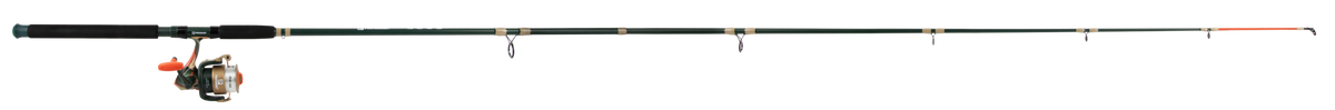 Side view of Big Fish SOGO fishing rod with attached spinning reel on white background