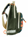 Side view of Profishiency SOGO sling bag with two zippered pockets, padded strap and orange trim on plain background