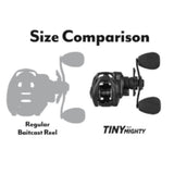 Size Comparison: Regular Baitcast Reel (silhouette) vs TINY but MIGHTY baitcast reel