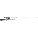 Tiny spincast rod and reel combo in silver, short rod with foam handle and trigger grip