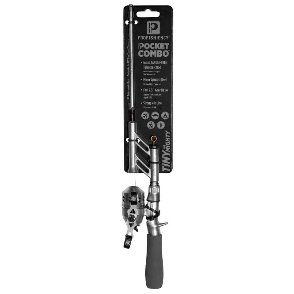 PROFISHIENCY POCKET COMBO Inline TANGLE-FREE Telescopic Rod; Micro Spincast Reel; Fast 2.3:1 Gear Ratio; Strong 4lb Line