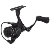 Black spinning fishing reel with compact body and foam handle, marked 6+1 BB.