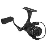 Black PROFISHIENCY tiny spinning fishing reel with foam handle and front drag, angled product shot