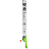 Front view of Teenage Mutant Ninja Turtles youth fishing pole showing bright green ergonomic handle and pre-spooled spin-cast reel on white background