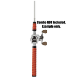 Fishing rod with baitcasting reel and orange Profishiency grip; text on image: Combo NOT Included. Example only.