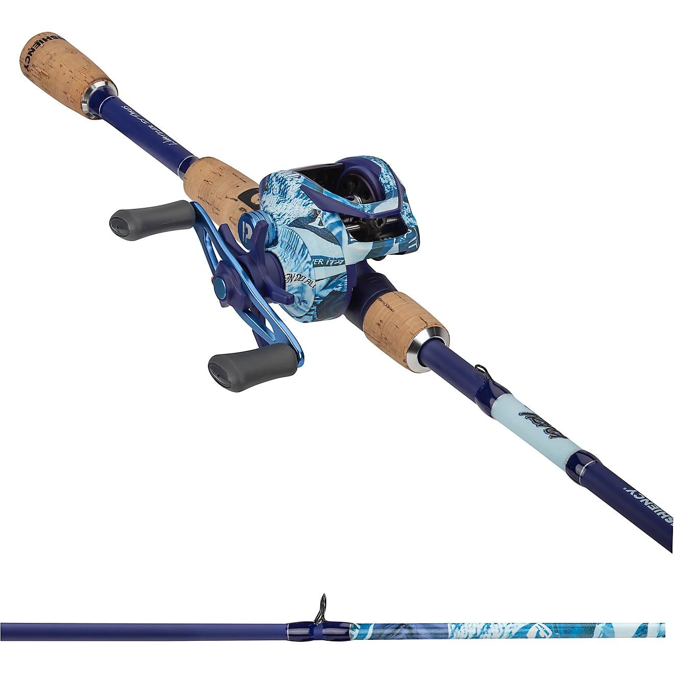 blue baitcaster combo ProFISHiency Drip Baitcast Durable nylon frame and side Shakespeare Agility Low Profile Combo