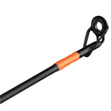 Baitcasting rod tip with black guide and bright orange thread wrap