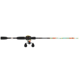 PROFISHIENCY Krazy Next Gen baitcast rod with low-profile reel, foam grips and colorful patterned blank.