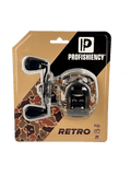 Anything Possible: Profishiency RETRO baitcasting reel in camo blister pack; text: PROFISHIENCY, RETRO, 7.1:1 GEAR RATIO, 26 IPT