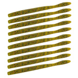Top view of Dudley's Finesse Worm soft bait in Watermelon Red showcasing ribbed body texture on white background