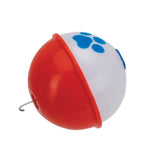 Paw Patrol red-and-white fishing bobber with blue paw print and small crimped hook