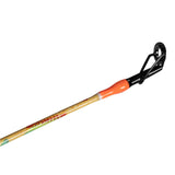 Close-up of Profishiency Krazy baitcast rod tip showing black Seaguide stainless steel guide and orange split-grip on white background