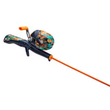 Youth fishing rod with orange tip and NERF-branded reel, angled handle and patterned grip