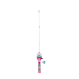 Front view of Profishiency Paw Patrol youth fishing pole showing pink push-button reel, pre-spooled line, white background