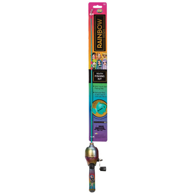 Angled view of Rainbow High youth fishing kit
