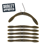 Wacky-rig kit: seven olive-green ribbed stick baits on a hook; DUDLEY APPROVED