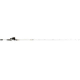 Side view of Profishiency Sniper 6'8 spincast rod and reel combo in white showing IM6 graphite blank and spincast reel on white background
