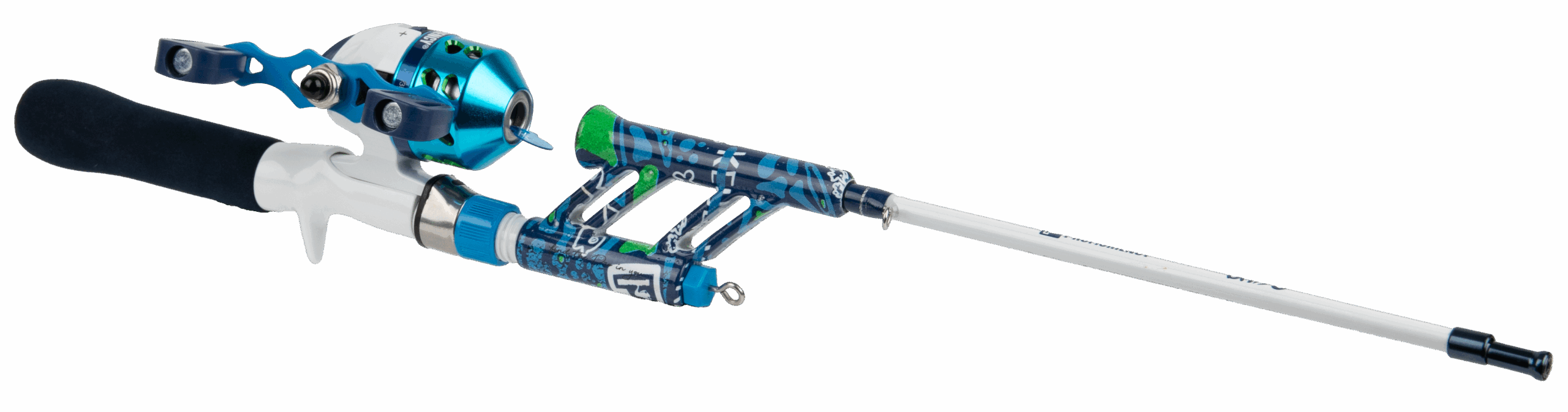 blue and white fishing pole Defender Spinning Combo The durable rod is crafted with high Favorite Fishing 6 Ft. 6