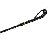 Black fishing-rod tip with single guide ring and yellow accent band