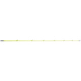 Bright yellow spincast rod top section with six line guides on white background