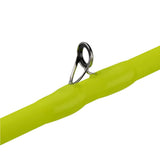 Lime-green spincast fishing rod section with a single stainless-steel guide