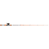 Full length side view of High Vis Orange Micro Spincast Combo showcasing bright orange rod and compact black spincast reel with orange grips on white background