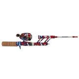 PROFISHIENCY Americana Pocket combo rod with baitcasting reel, retracted, red-white-blue camo grip