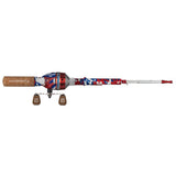 Red, white and blue telescopic rod-and-reel combo with cork handle labeled PROFISHIENCY